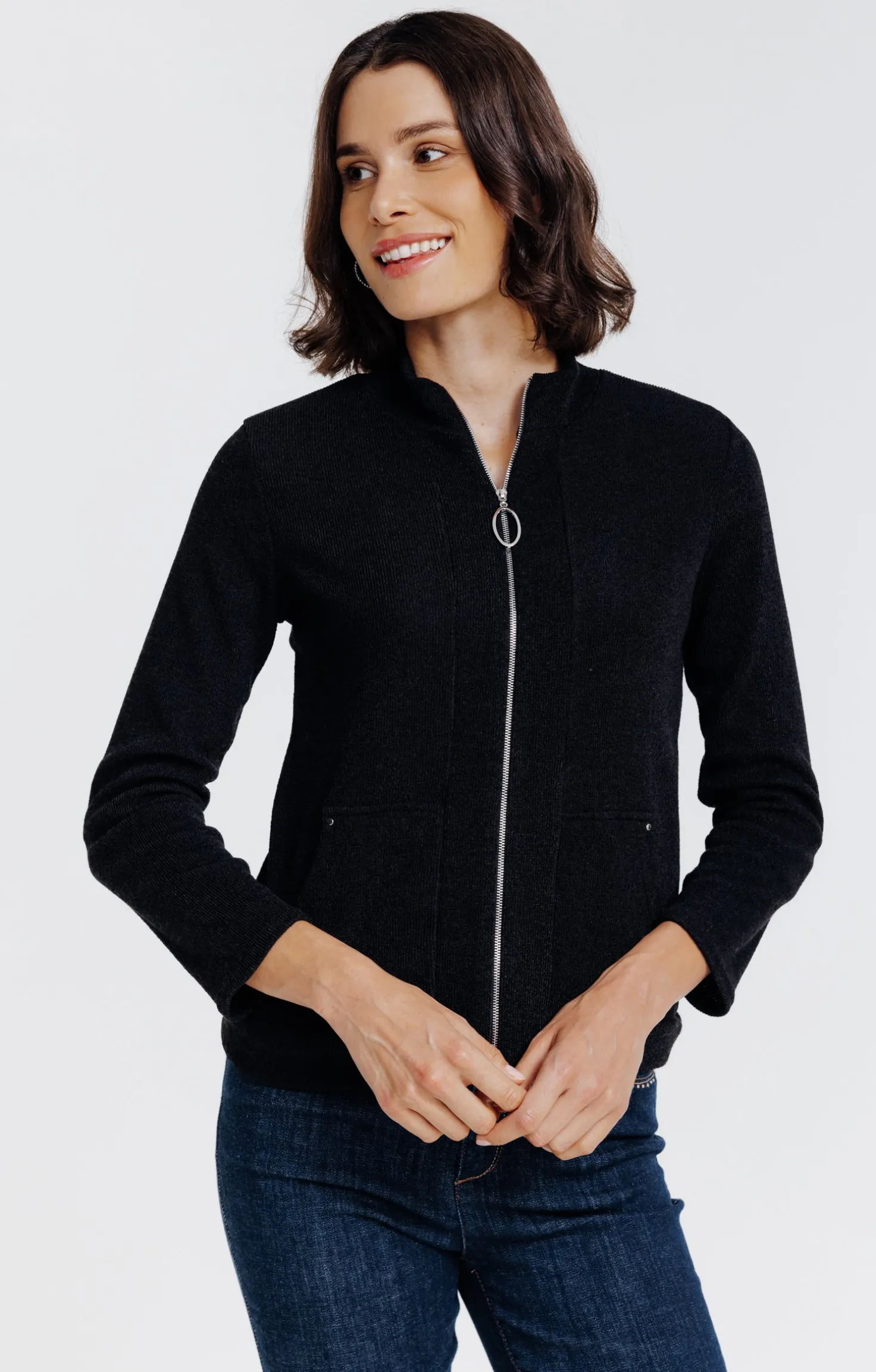 Cardigan zippé poches kangourou -