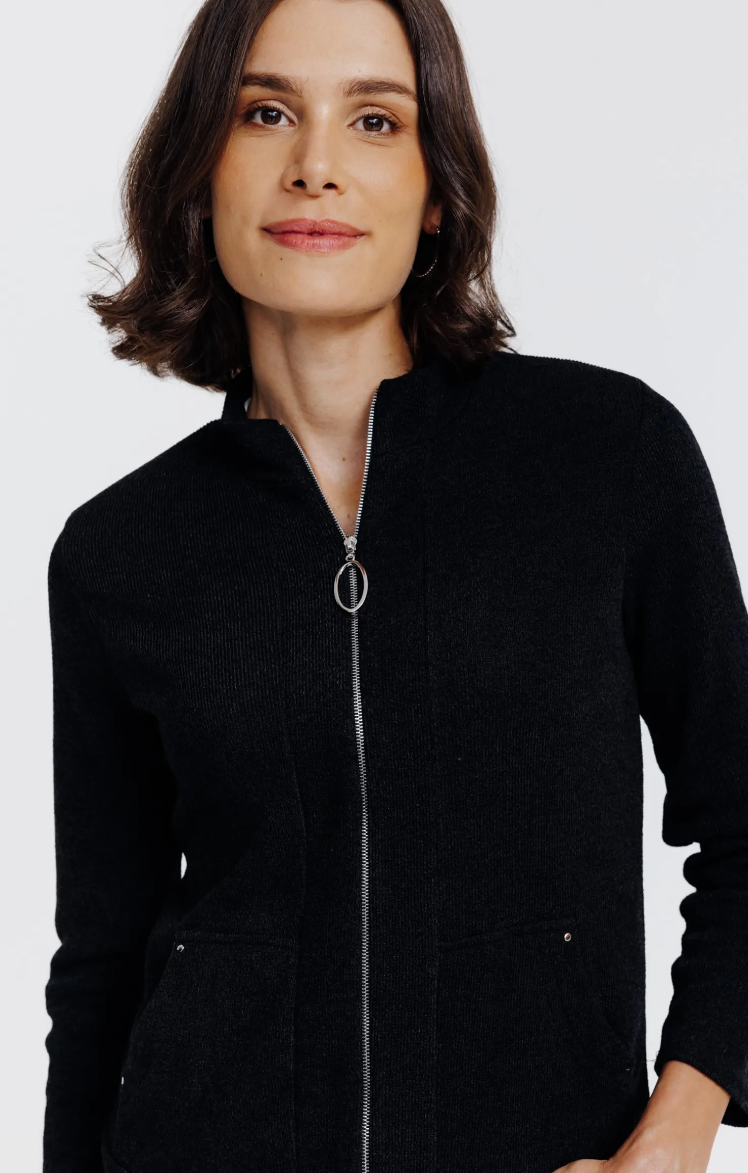 Cardigan zippé poches kangourou -