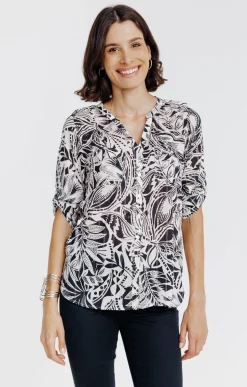 Chemise col mao imprimée feuillage -