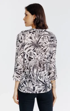 Chemise col mao imprimée feuillage -