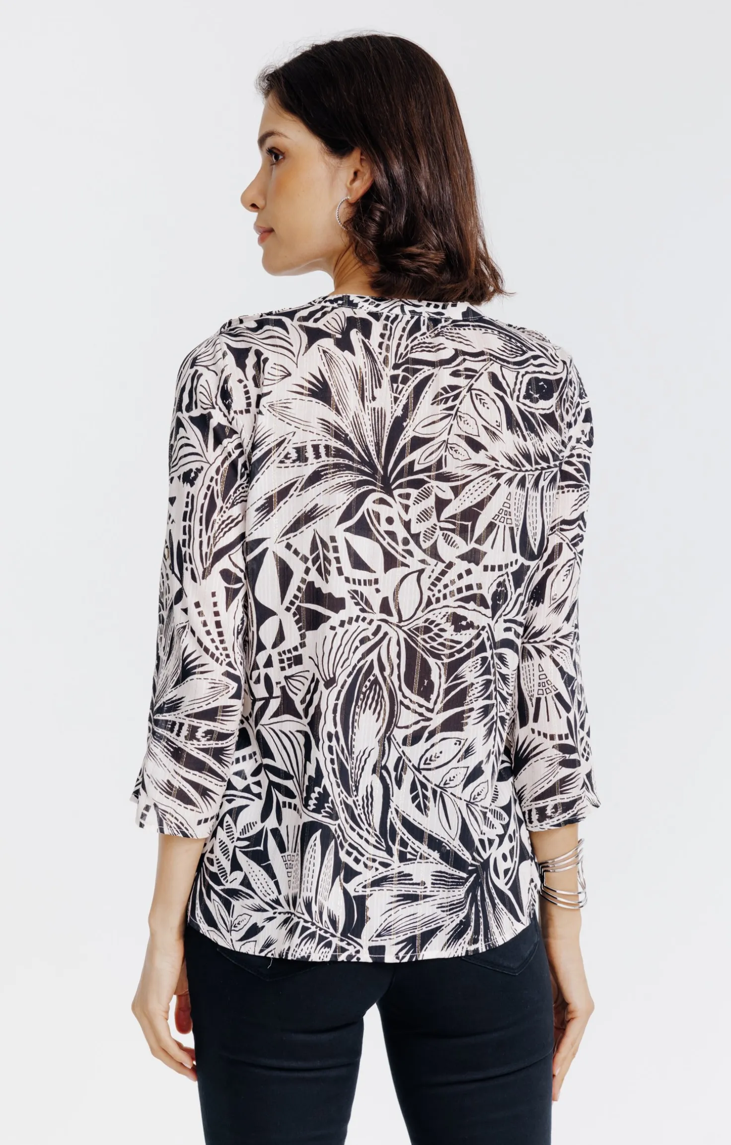 Chemise col mao imprimée feuillage -