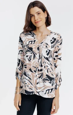 Chemise col mao imprimée feuillage -