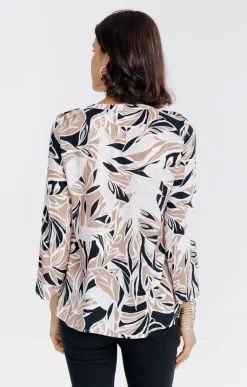 Chemise col mao imprimée feuillage -