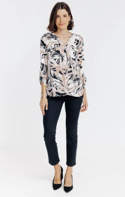 Chemise col mao imprimée feuillage -