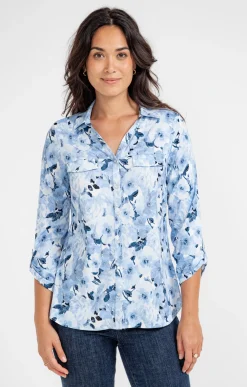 Chemise imprimé fleuri boutons nacrés -