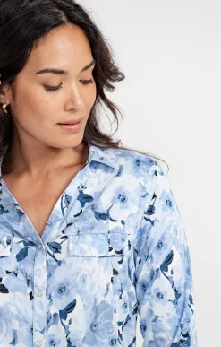 Chemise imprimé fleuri boutons nacrés -