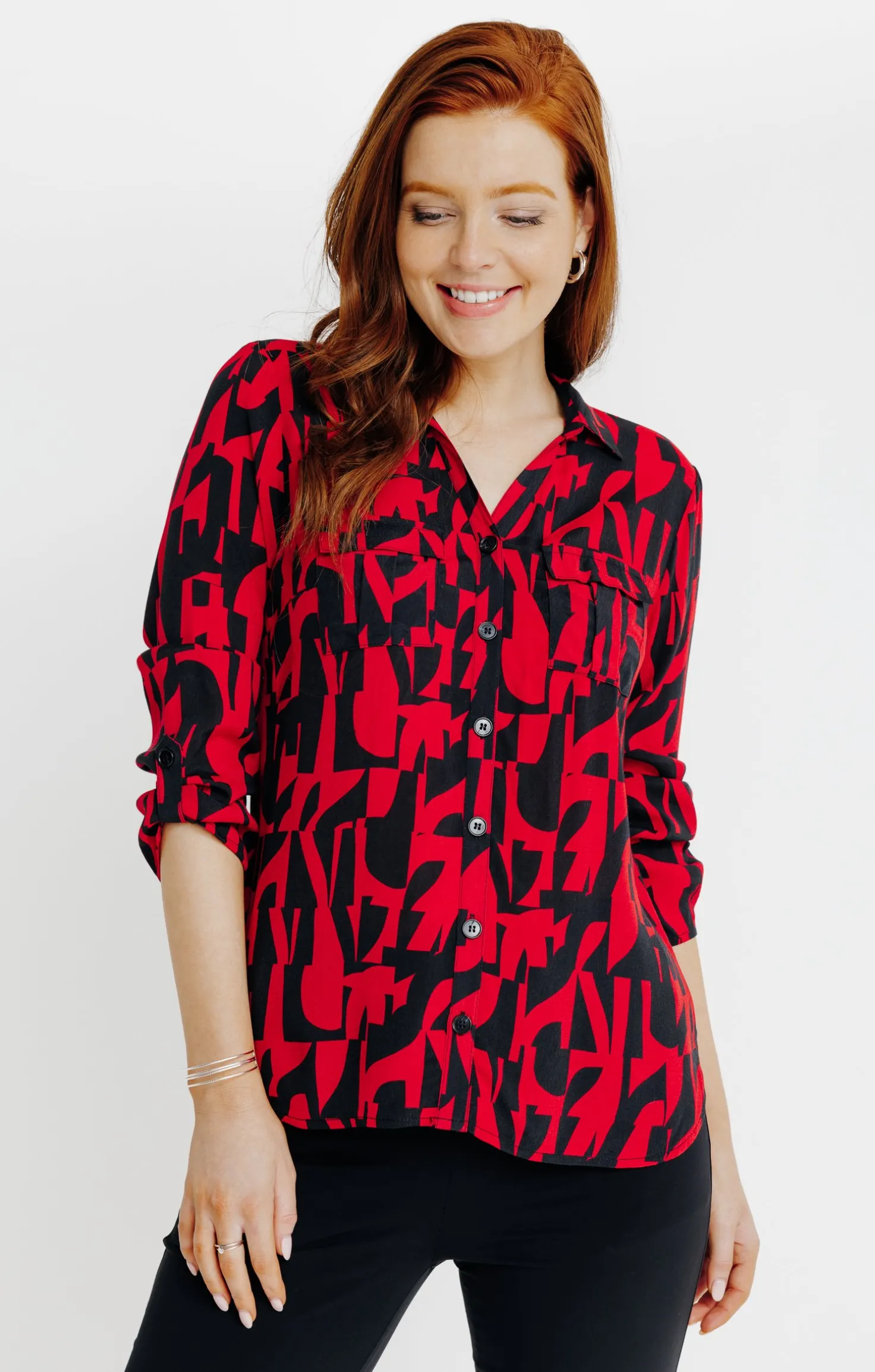 CHEMISE IMPRIME FEUILLAGE BICOLORE -