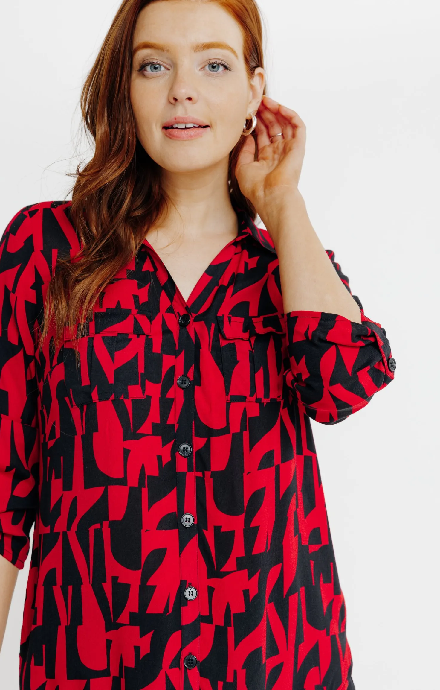 CHEMISE IMPRIME FEUILLAGE BICOLORE -