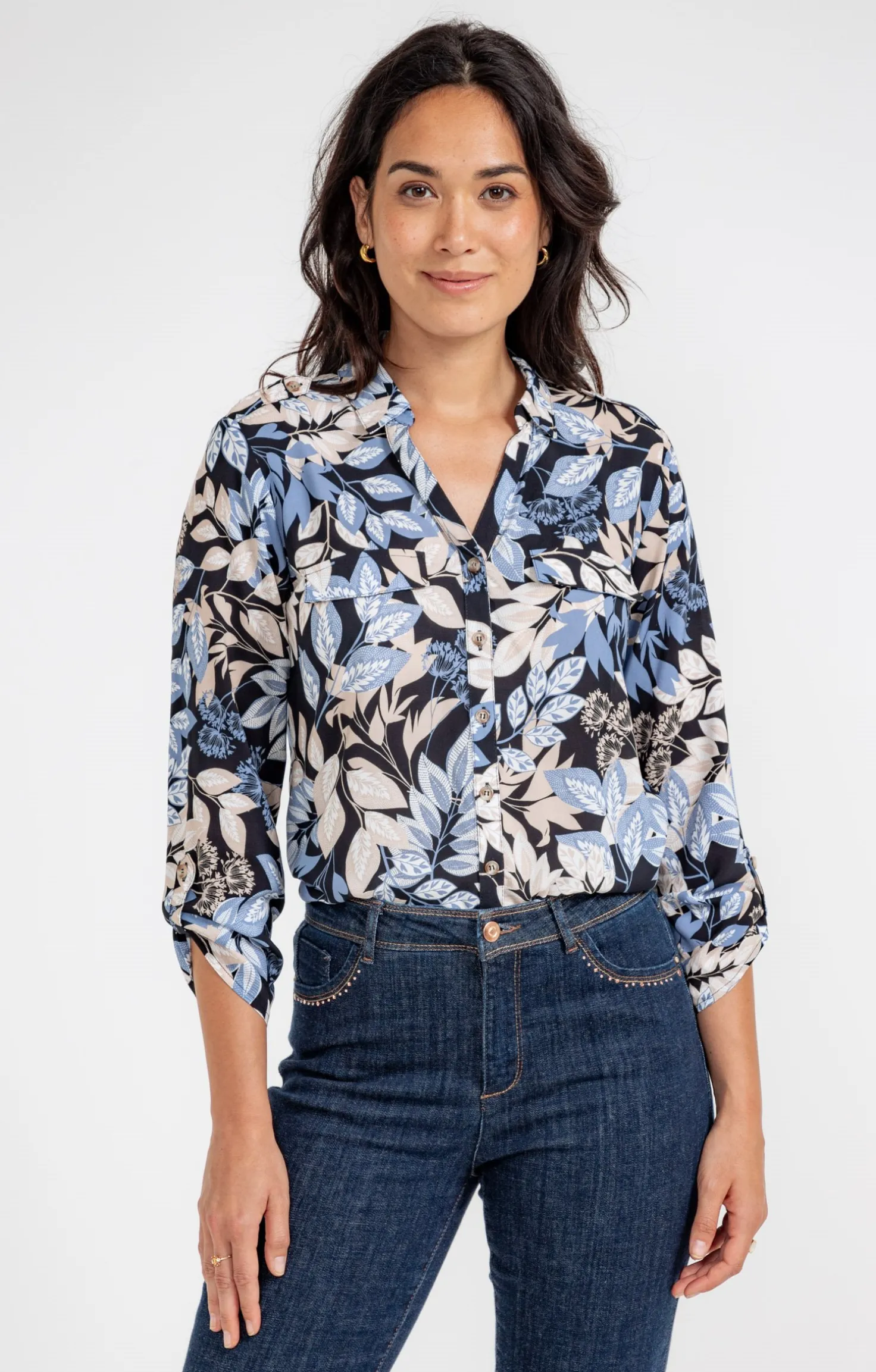 CHEMISE IMPRIME NATUREL AVEC POCHE -