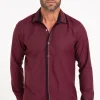Chemise manches longues en satin grenat -