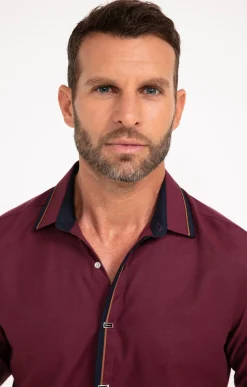 Chemise manches longues en satin grenat -