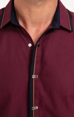 Chemise manches longues en satin grenat -