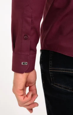 Chemise manches longues en satin grenat -