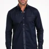 Chemise manches longues uni bleu marine -