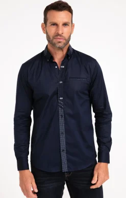 Chemise manches longues uni bleu marine -