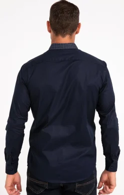 Chemise manches longues uni bleu marine -
