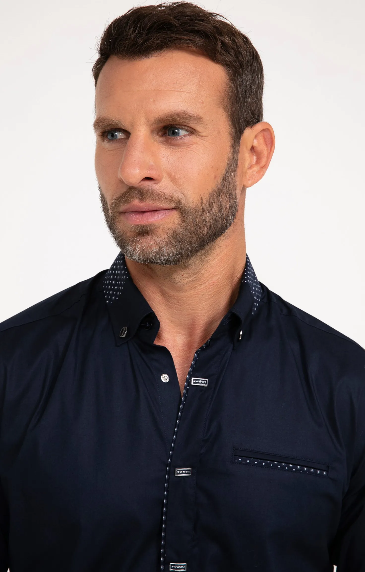 Chemise manches longues uni bleu marine -