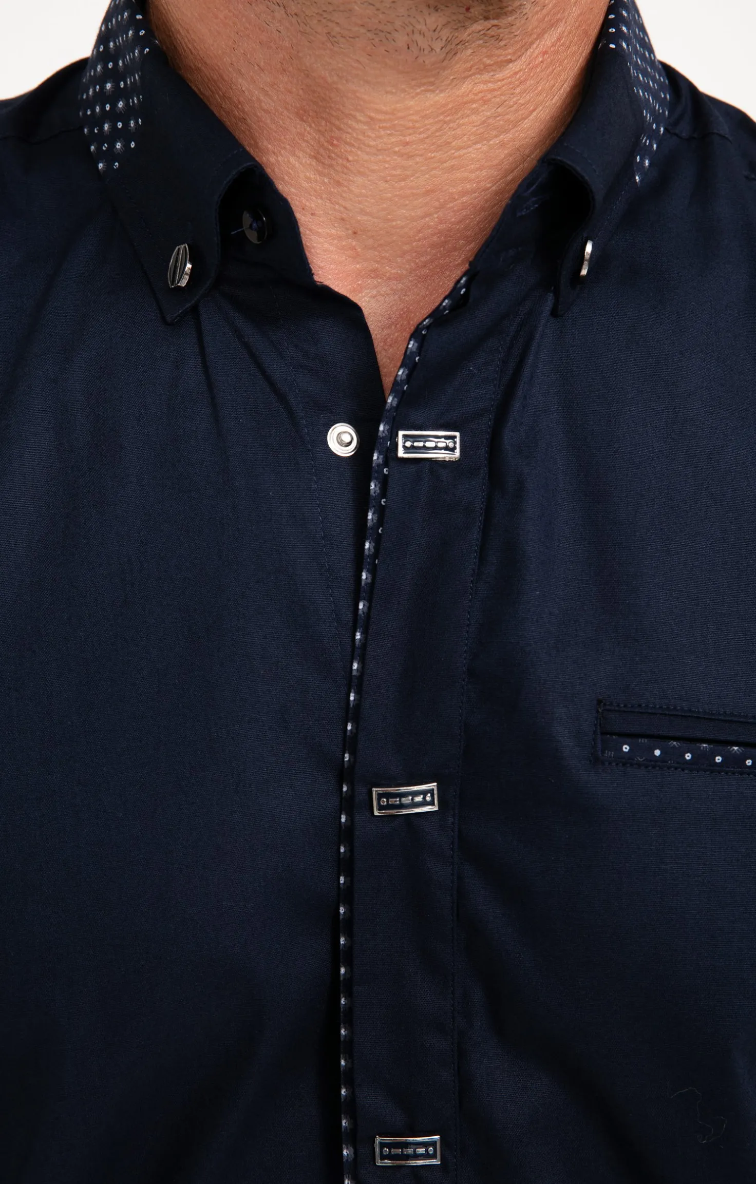 Chemise manches longues uni bleu marine -