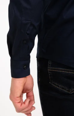 Chemise manches longues uni bleu marine -