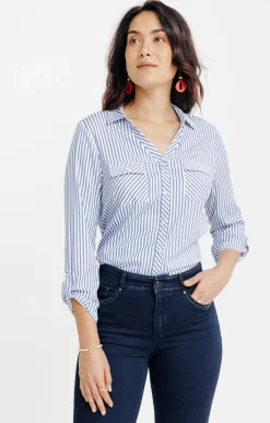 Chemise rayée avec boutons nacrés -