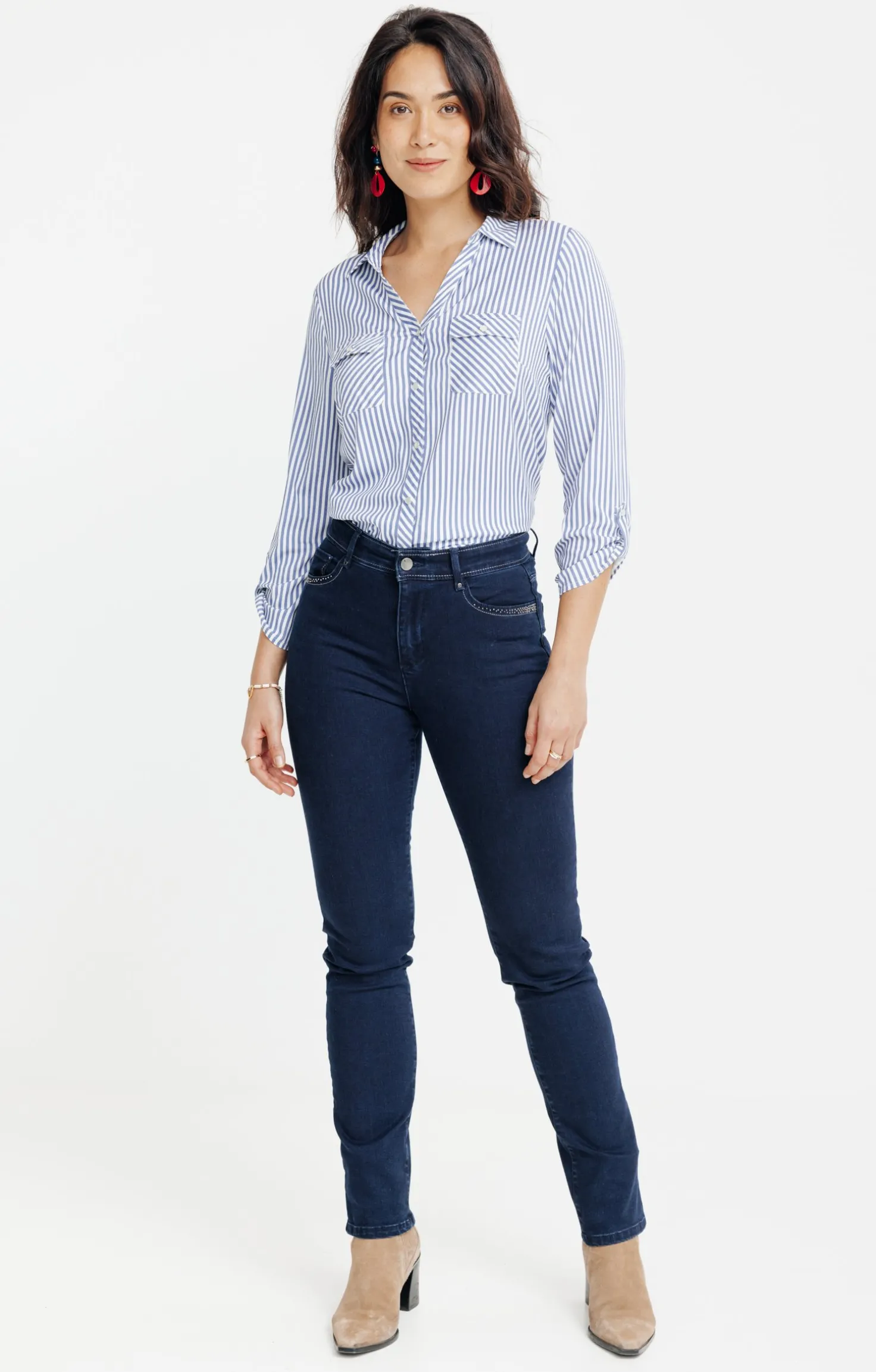 Chemise rayée avec boutons nacrés -