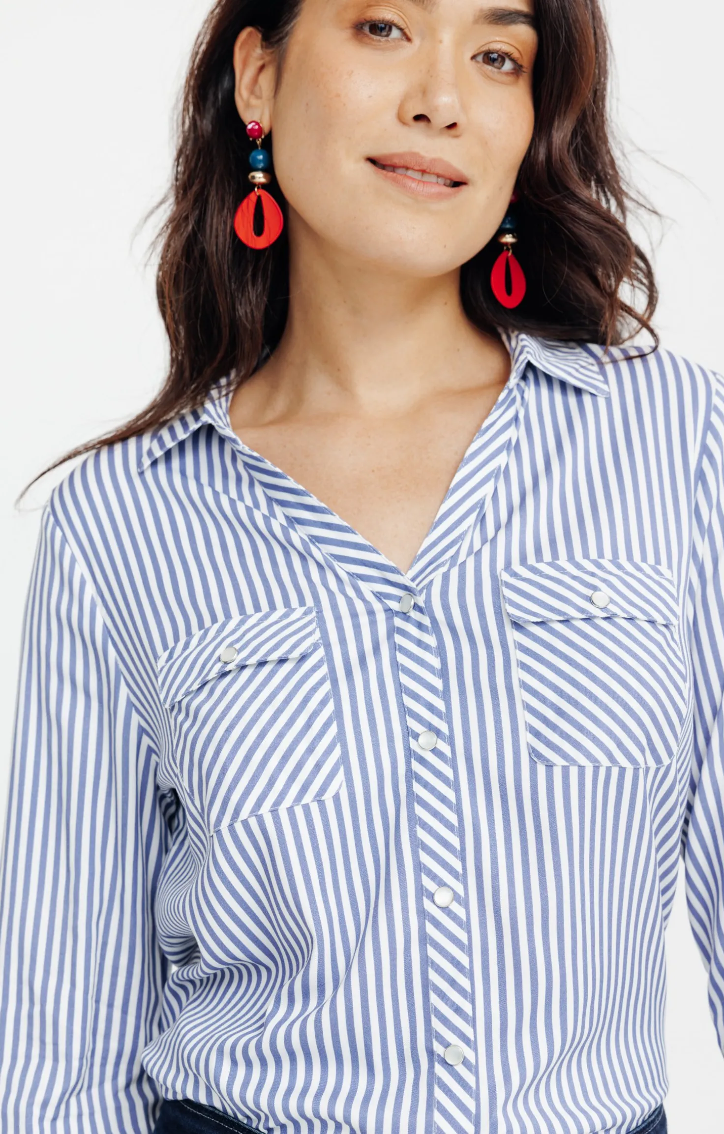 Chemise rayée avec boutons nacrés -