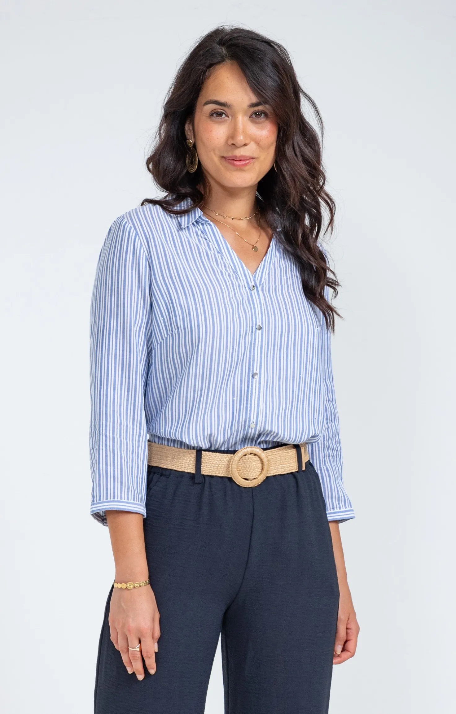 chemise rayée avec details de strass -