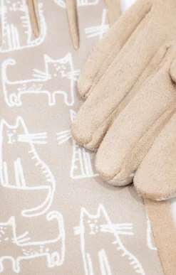 Gants fantaisie en suédine imprimé chat -