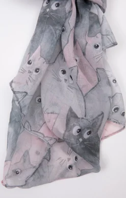 Grand foulard léger imprimé chat -