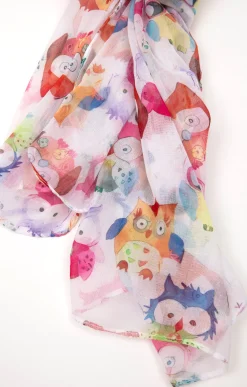 Grand foulard léger motif hibou -