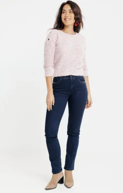 Jean droit détail strass poche -