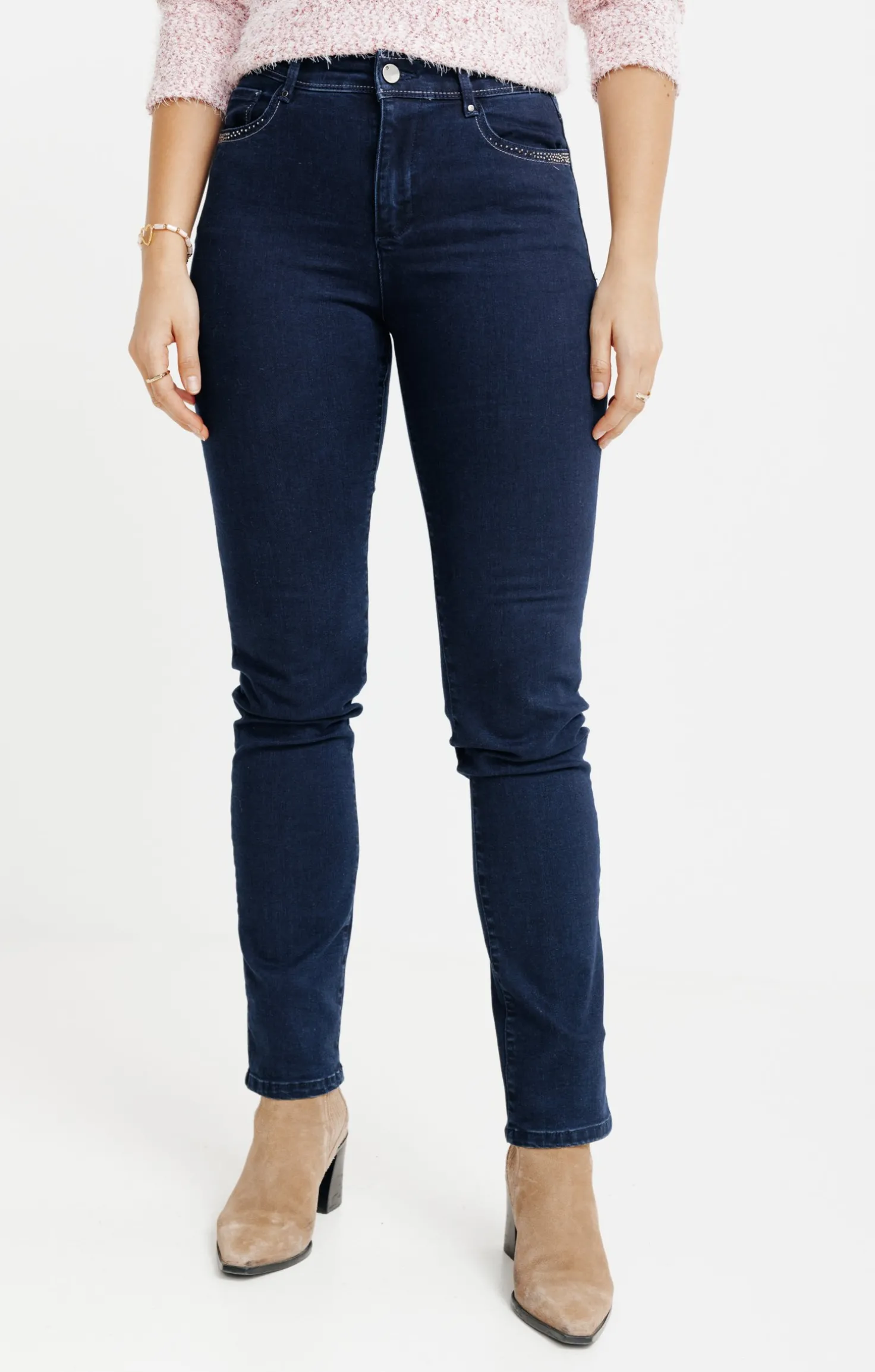 Jean droit détail strass poche -
