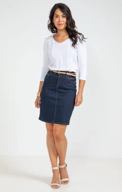 Jupe denim brut avec ceinture -