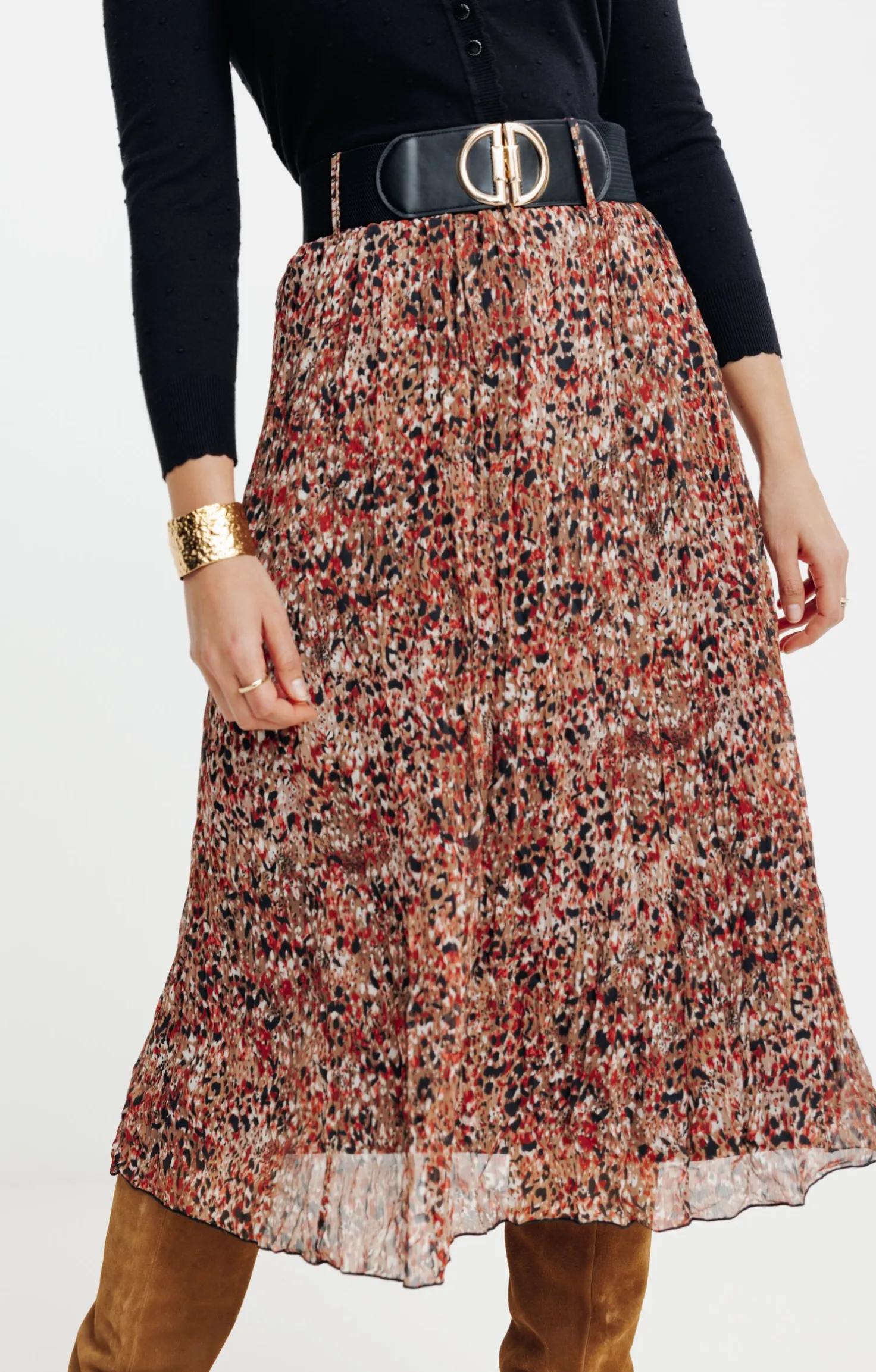 JUPE LONGUE IMPRIMEE AVEC CEINTURE -