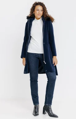 LONG MANTEAU CEINTURE CAPUCHE FOURRURE -