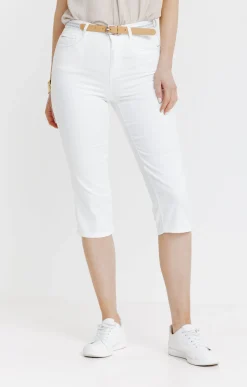 Pantacourt coton et viscose ceinture -