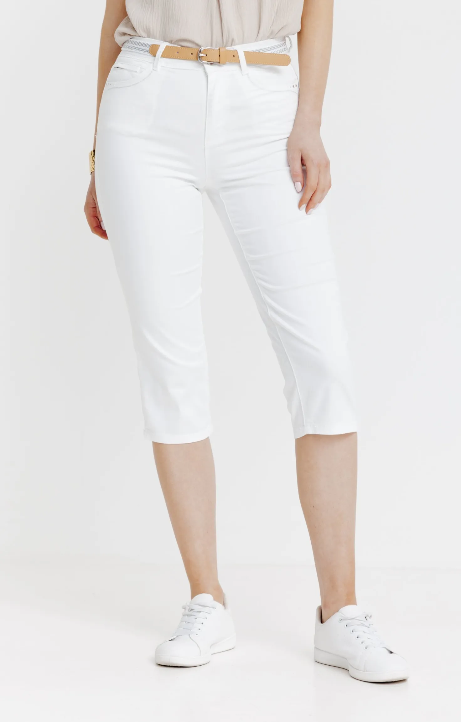 Pantacourt coton et viscose ceinture -