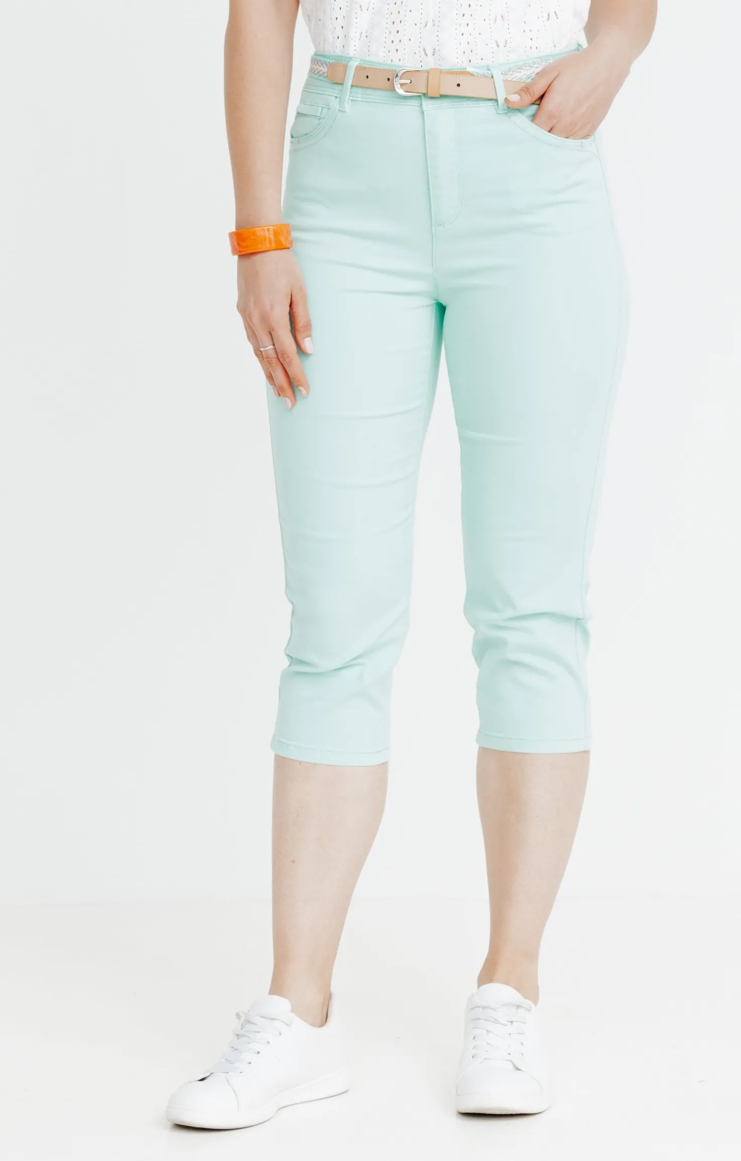 Pantacourt coton et viscose ceinture -