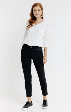 Pantalon 7/8 brodé en coton viscose -