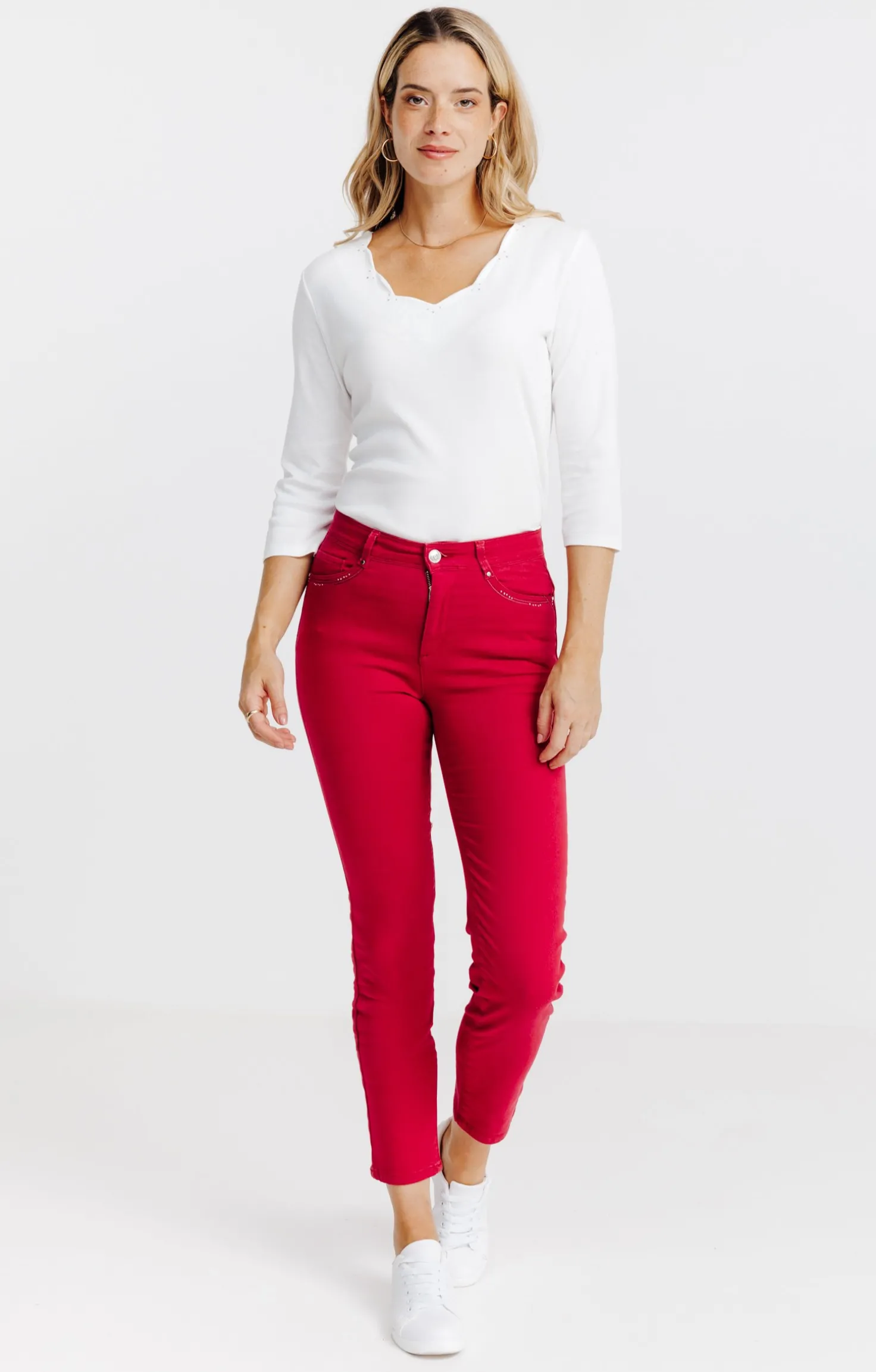 Pantalon 7/8 brodé en coton viscose -