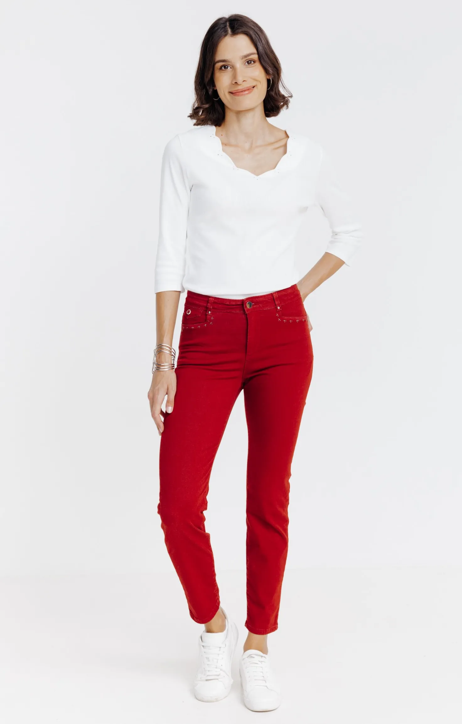 Pantalon 7/8 brodé en coton viscose -