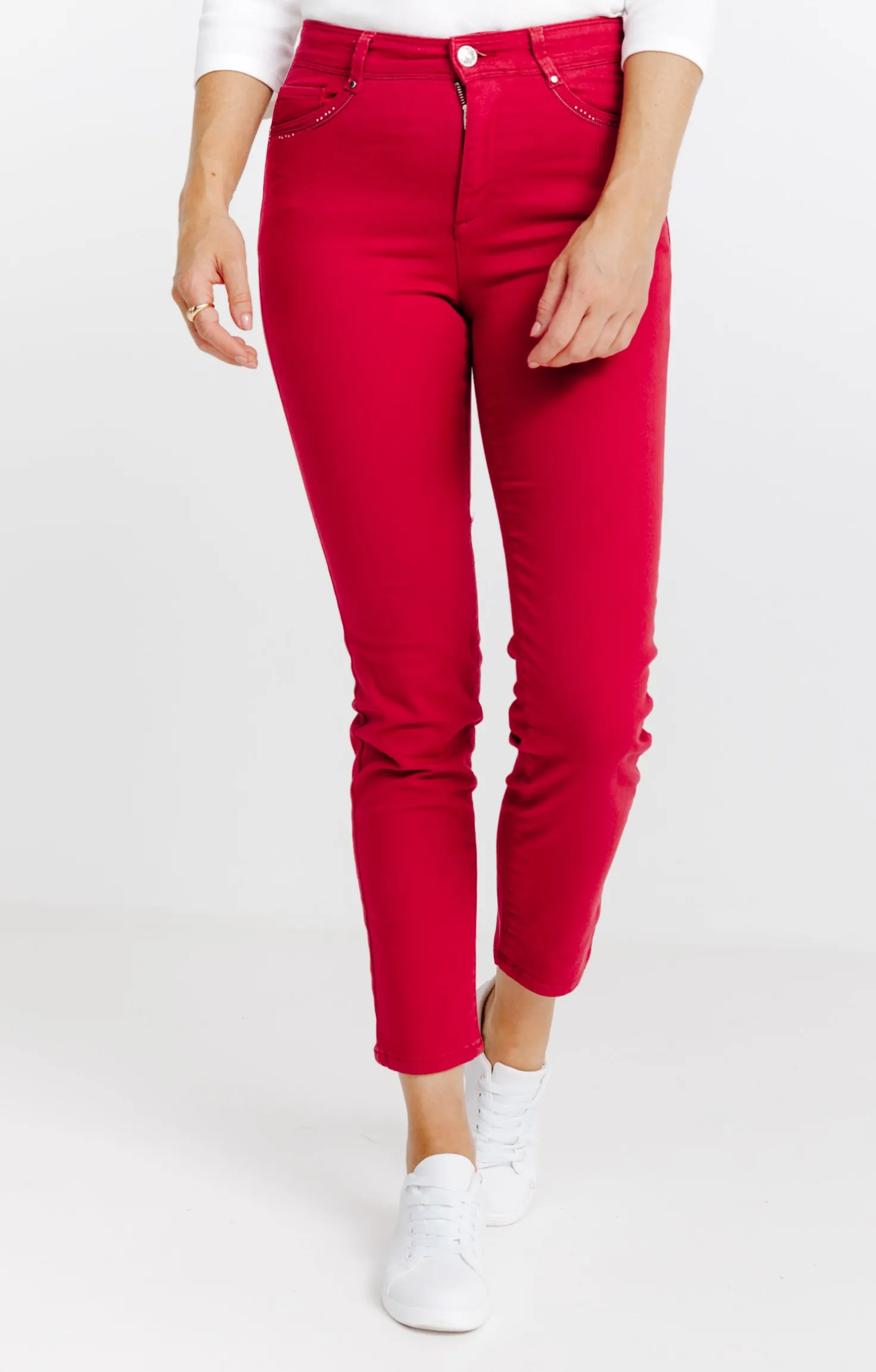 Pantalon 7/8 brodé en coton viscose -