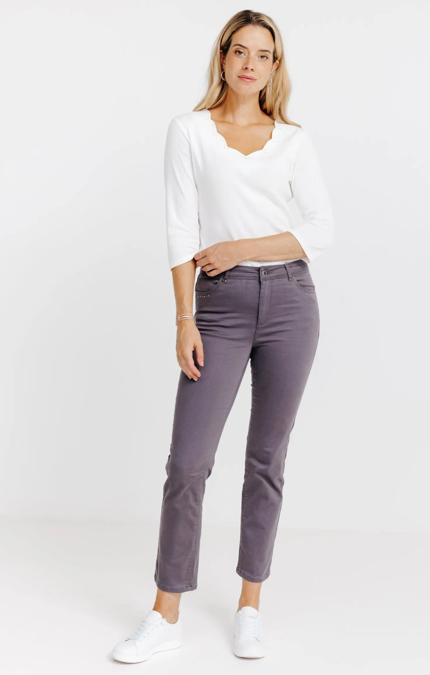 Pantalon 7/8 coton détail clous poches -