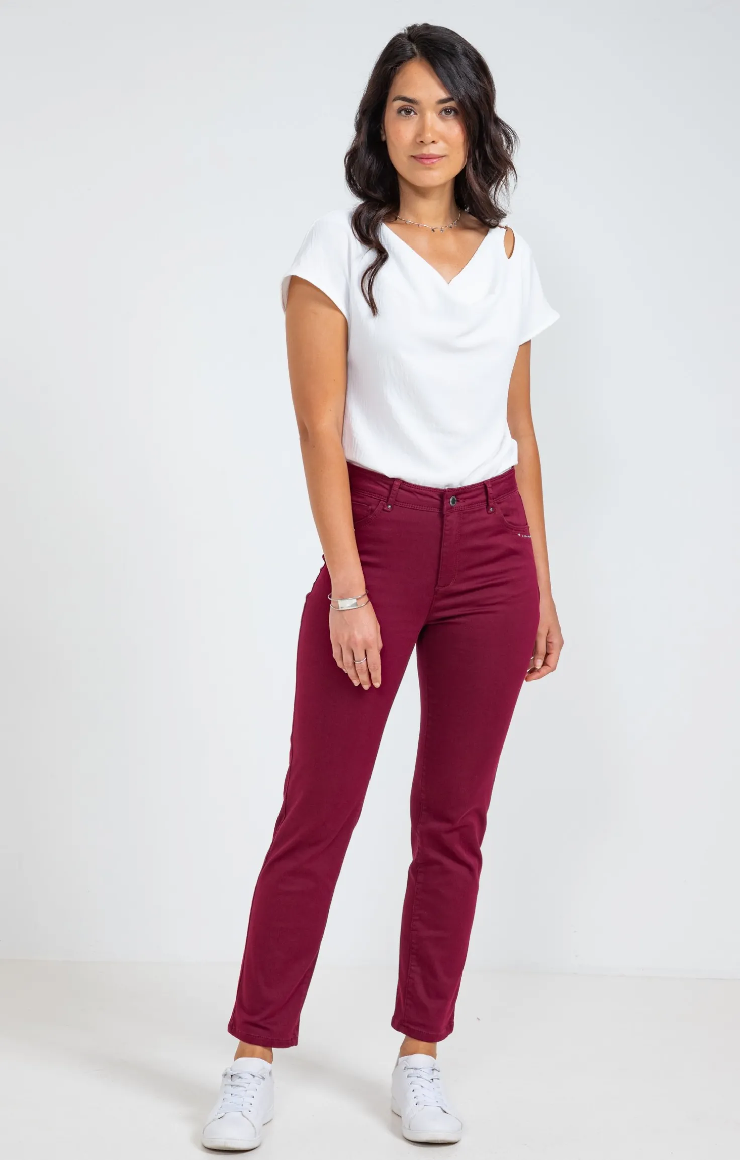 Pantalon 7/8 coton détail clous poches -