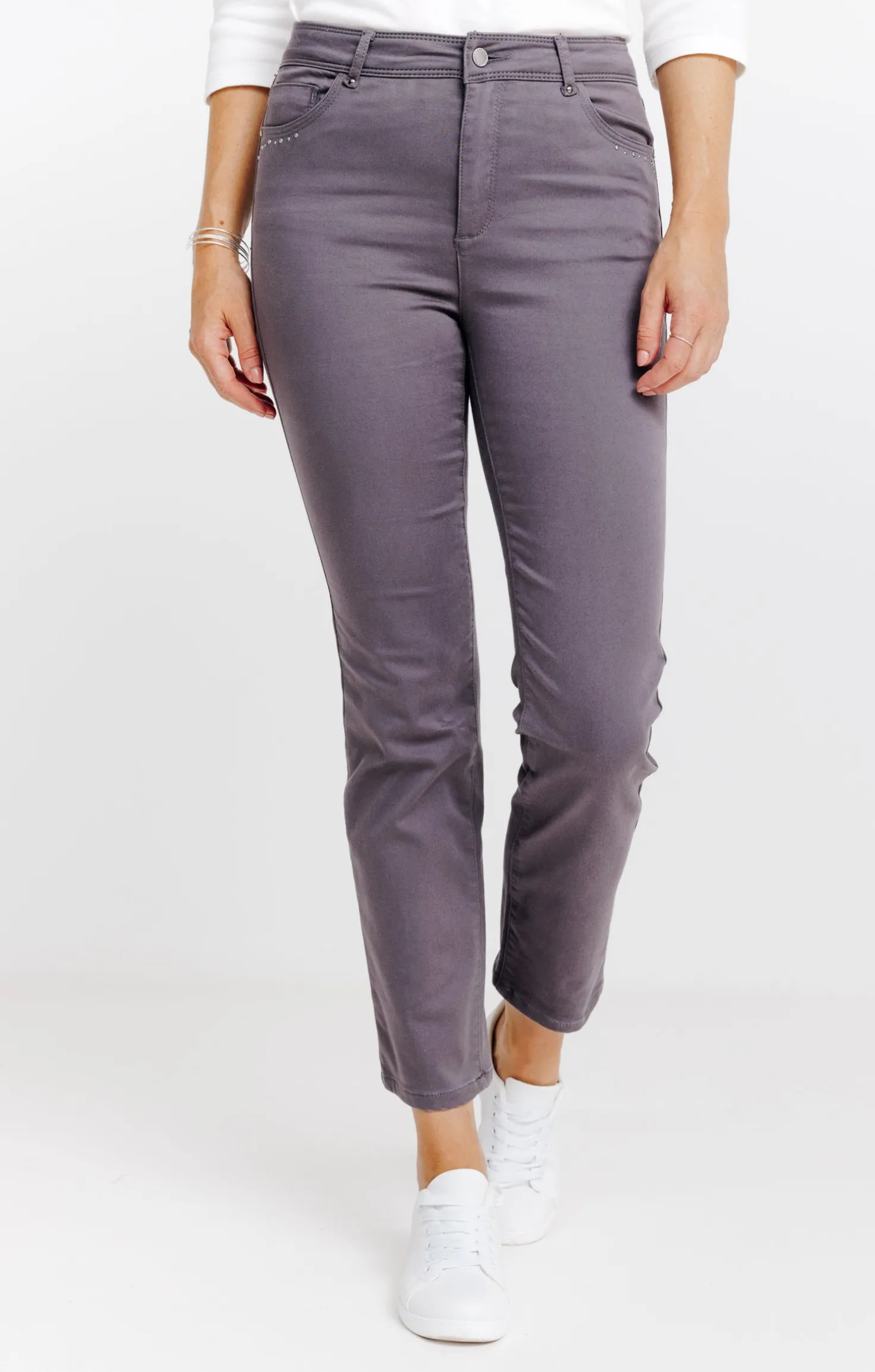 Pantalon 7/8 coton détail clous poches -