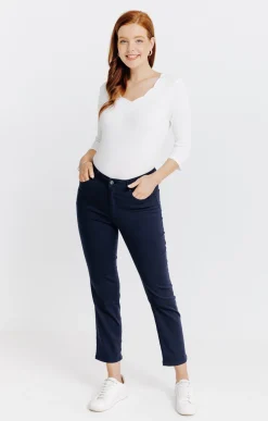 Pantalon 7/8 coton modal détail strass -