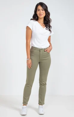 Pantalon 7/8 coton stretch détail bijou -