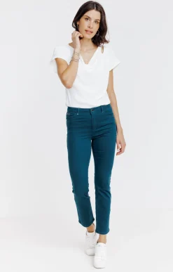 Pantalon 7/8 coton stretch détail bijou -