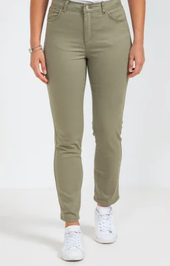 Pantalon 7/8 coton stretch détail bijou -