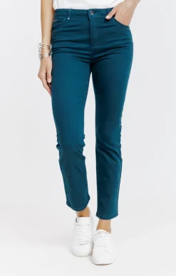 Pantalon 7/8 coton stretch détail bijou -